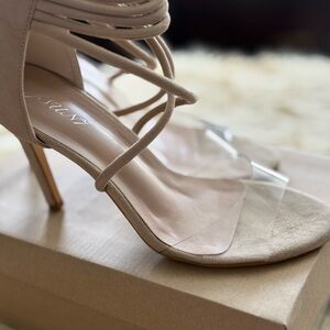 Suede/neutral clear heel, size 10
